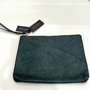 NWT Dark Emerald Green Clutch w Leather Trim by Banana Republic